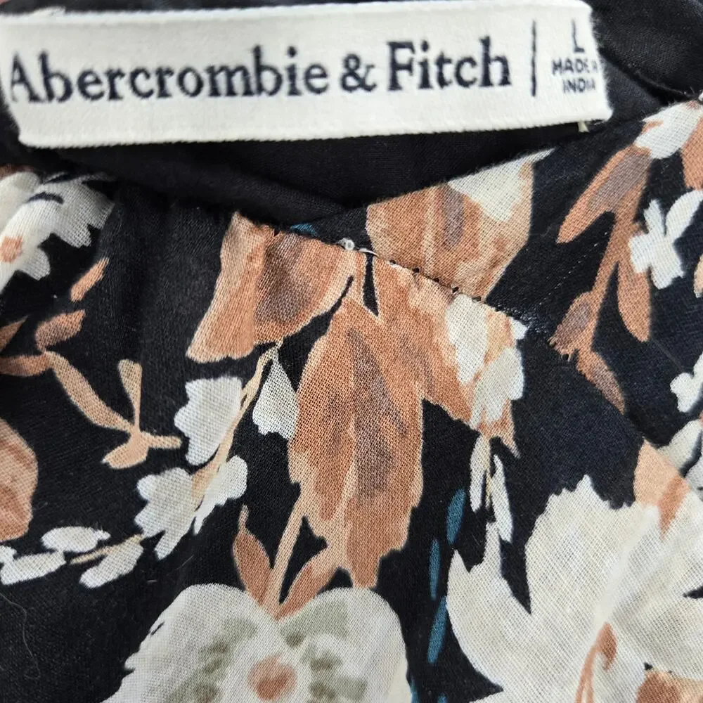 Abercrombie Fitch Cottage Boho Garden Babydoll Cotton Floral Tiered Maxi Dress L